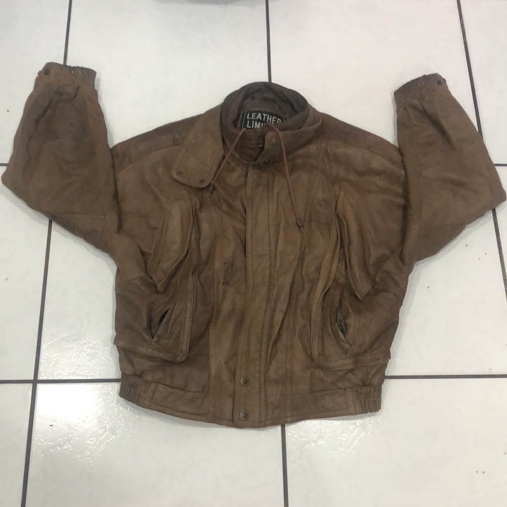 Vintage Brown Leather limited bomber jacket size XL made in Korea heavy jacket